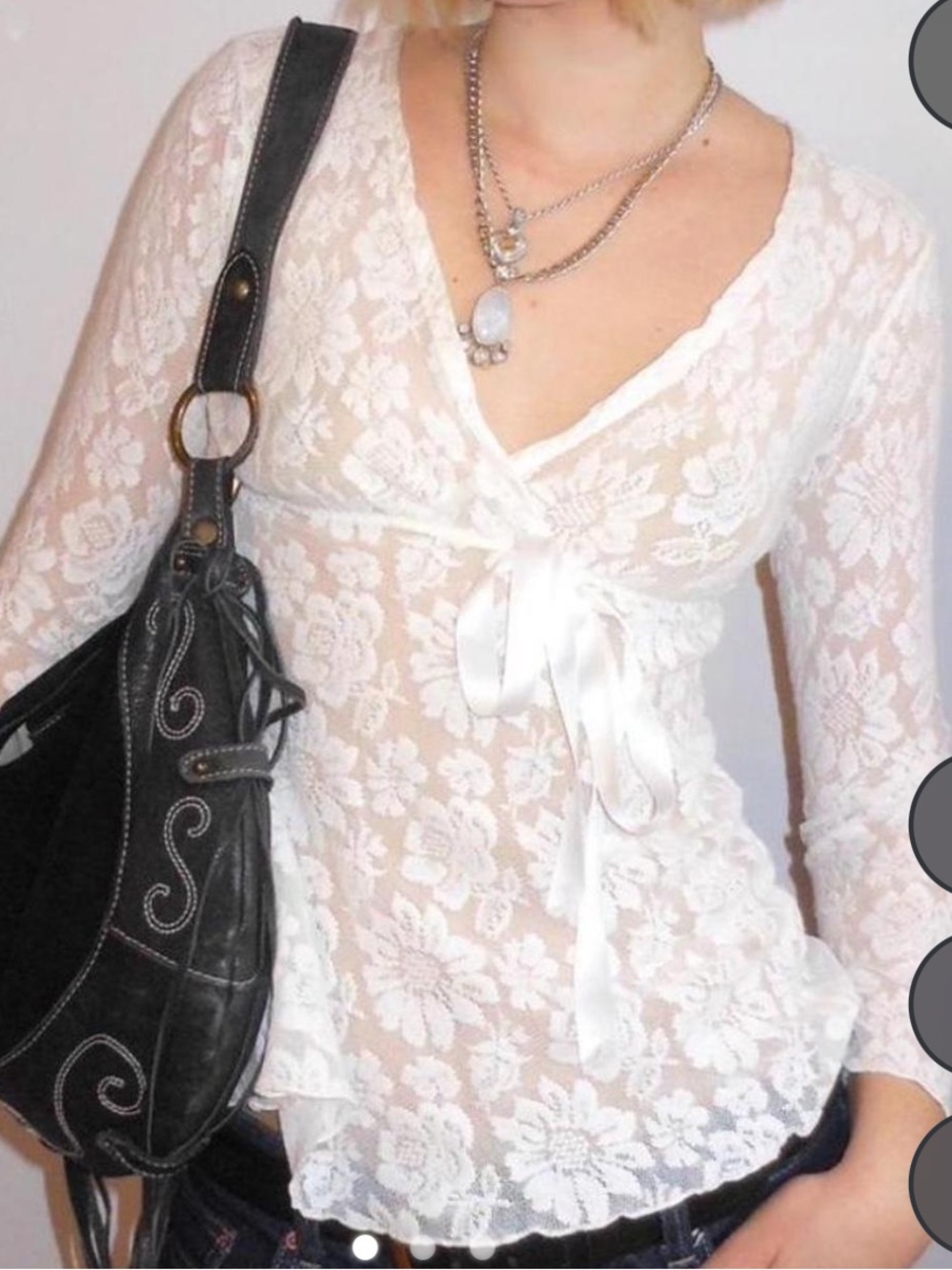 White Lace Tie-Front Women's Top